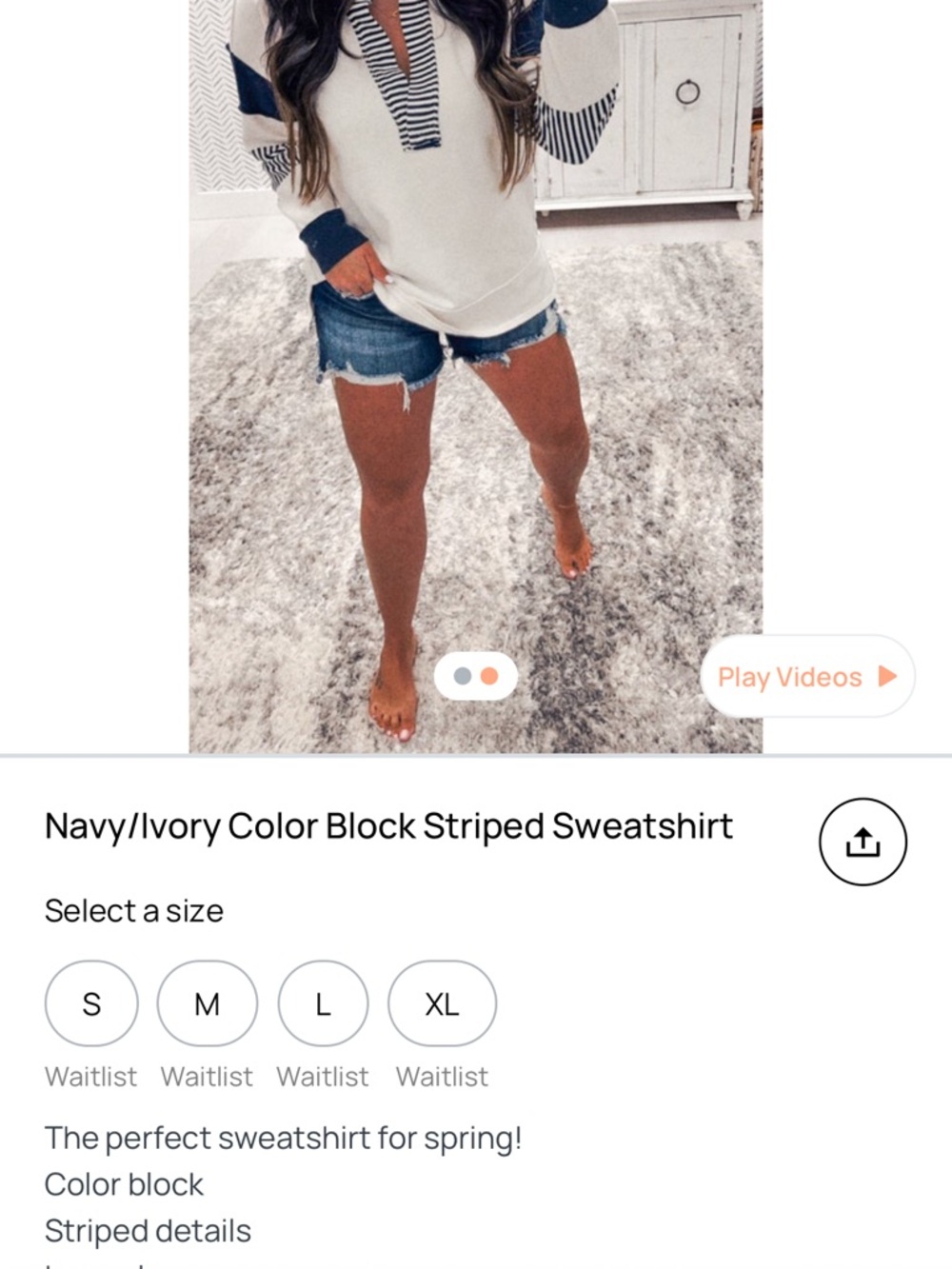 Lovely Melody Navy and Ivory Striped Polo Sweatshirt